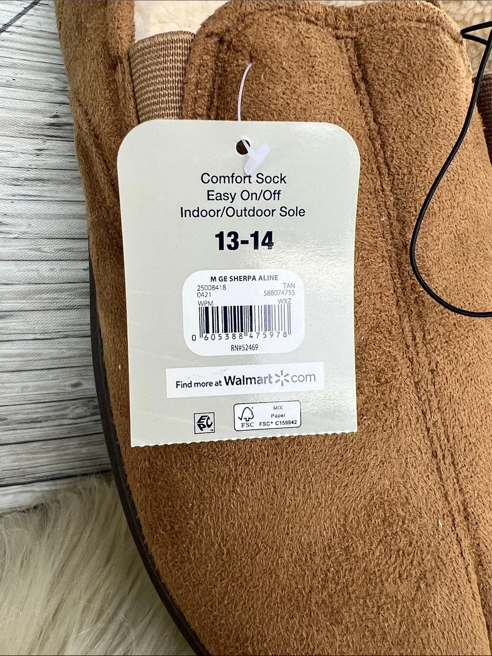 George Men's Tan Brown Suede-Look Fleece Lined Slip-On Slippers
